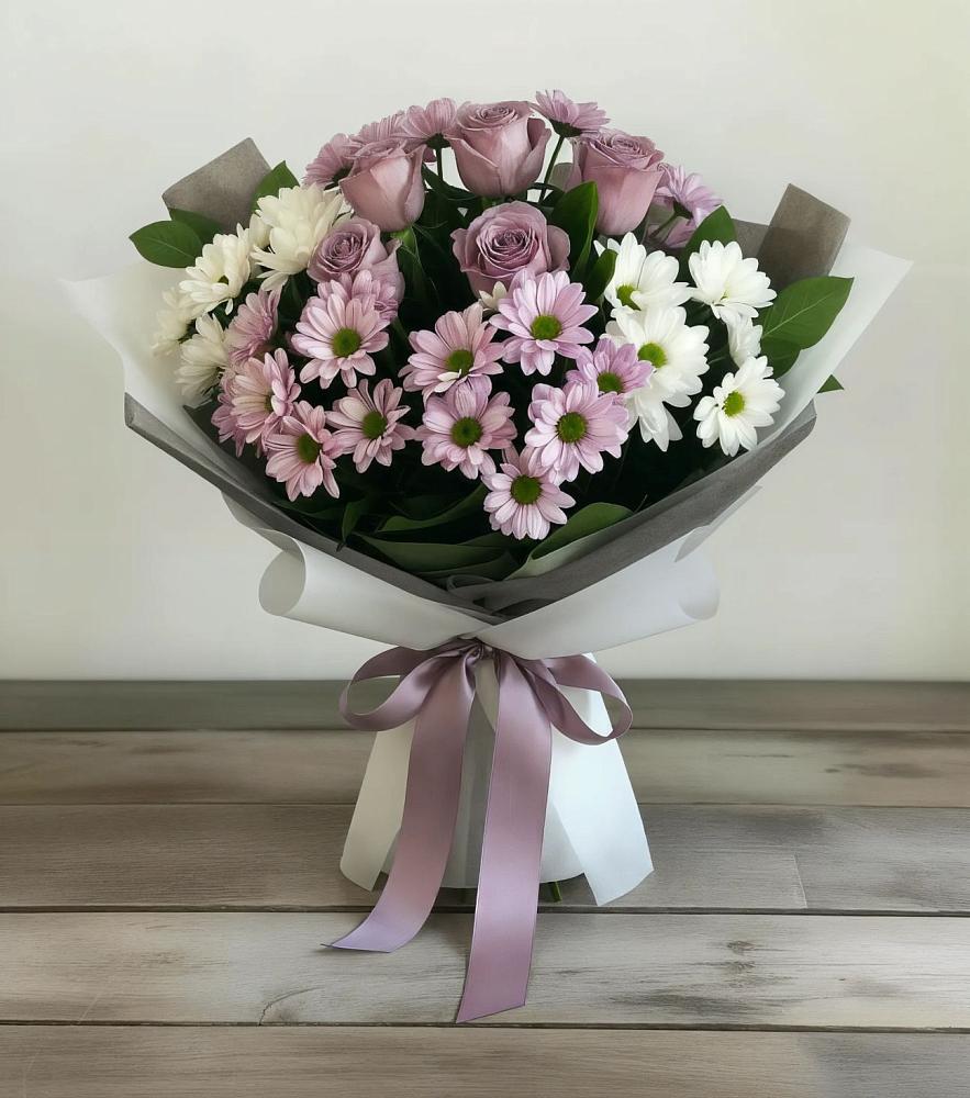 Букет цветов из: Хризантемы и Розы в Вышестеблиевской