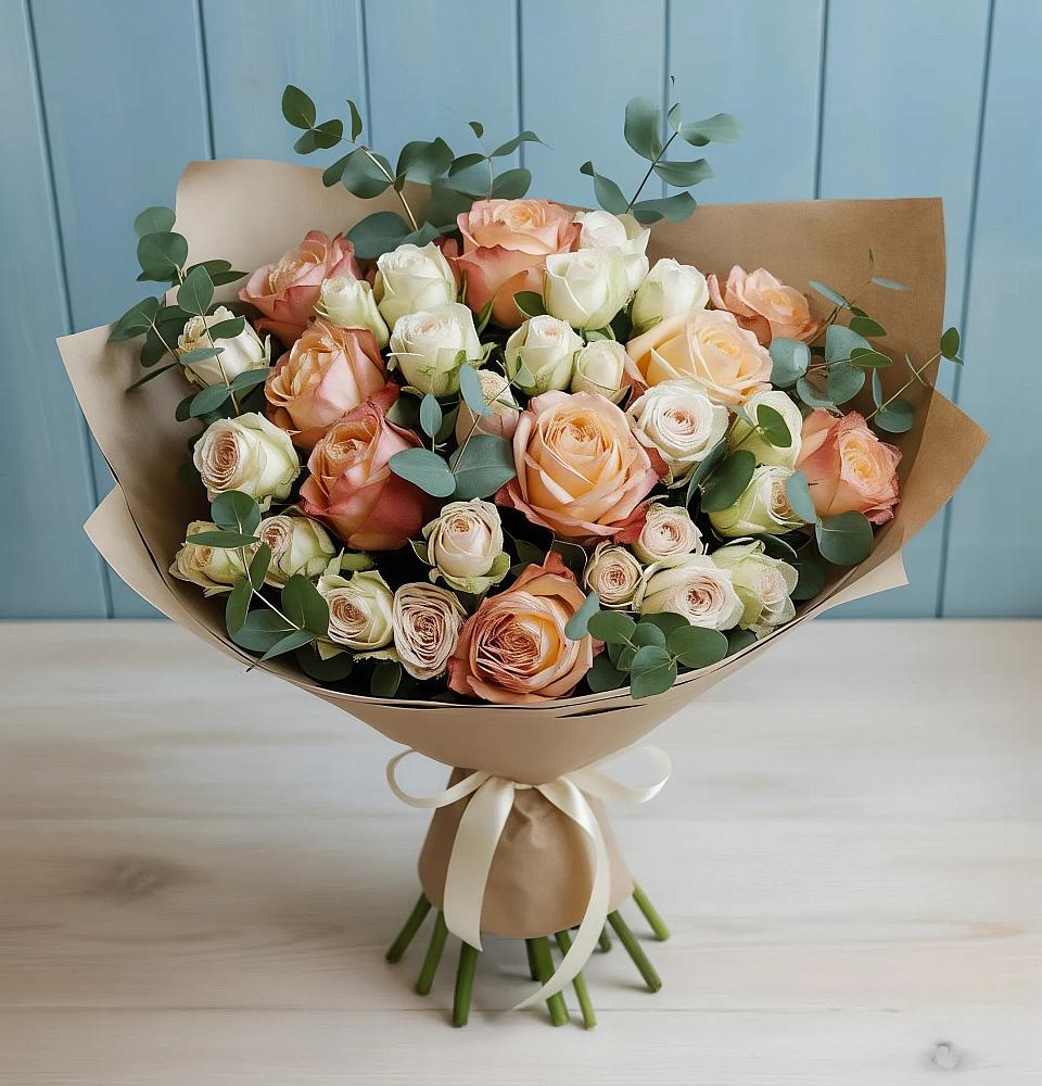 Букет цветов из: Альстромерии и Розы в Вышестеблиевской