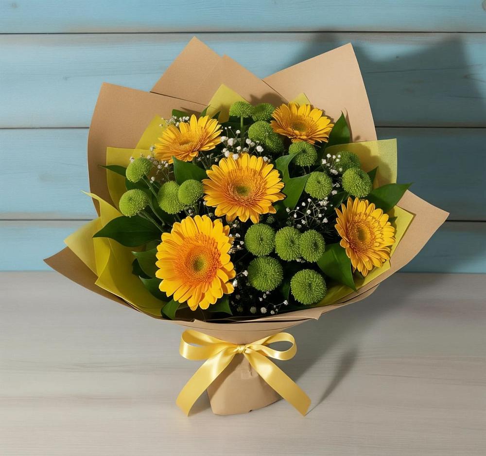 Букет цветов из: Герберы и Хризантемы в Вышестеблиевской
