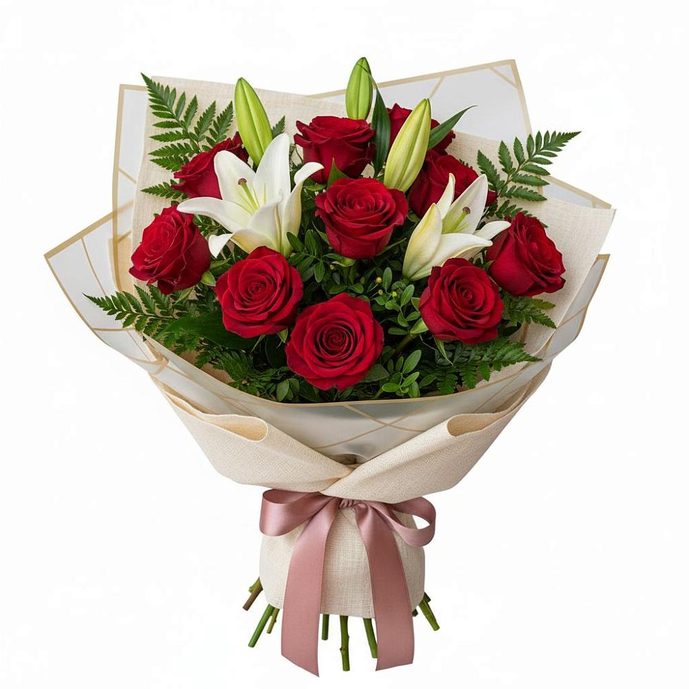 Букет цветов из: Лилии и Розы в Вышестеблиевской