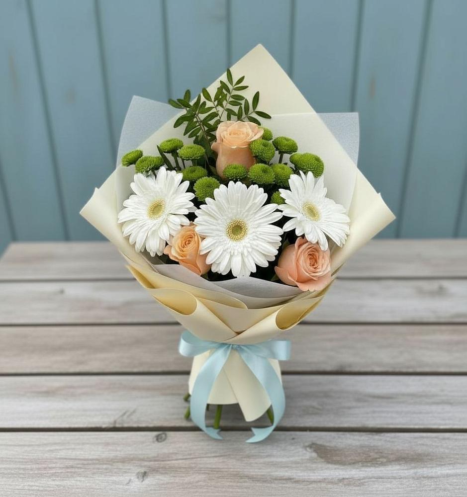 Букет цветов из: Герберы, Розы и Хризантемы в Вышестеблиевской