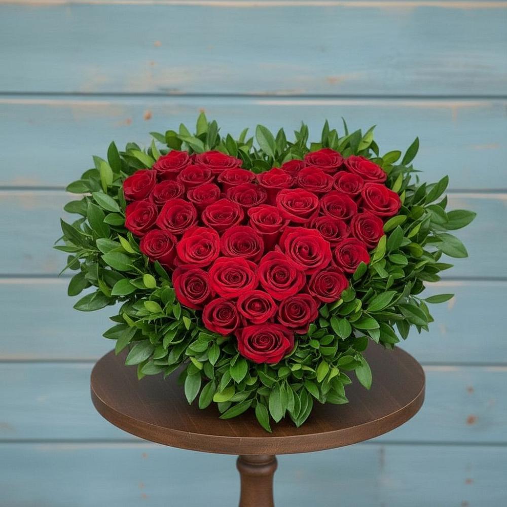 Цветочная композиция из Розы в виде сердца в Вышестеблиевской