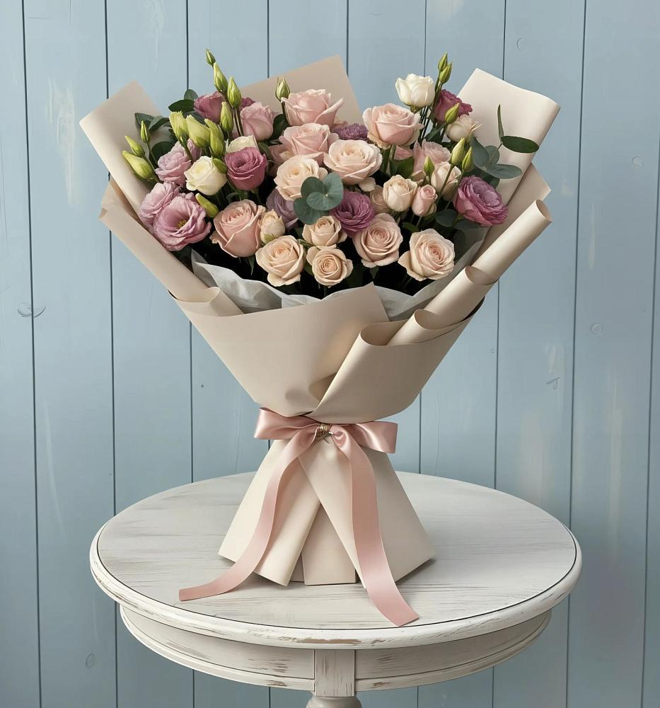 Букет цветов из: Розы и Лизиантусы в Вышестеблиевской