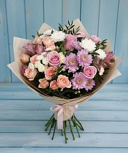 Букет цветов из:  Хризантемы, Розы и Альстромерии в Вышестеблиевской