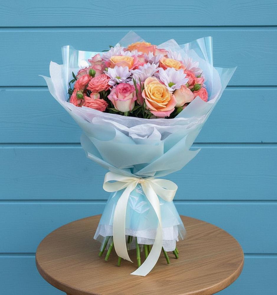 Букет цветов из: Хризантемы и Розы в Вышестеблиевской